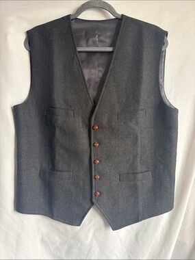 Men's Tailored Charcoal Herringbone Vest